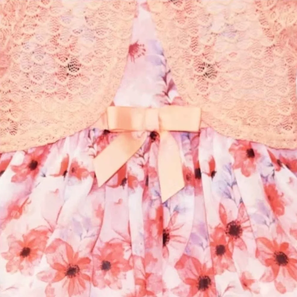 NWT Blueberi Boulevard Floral Pink Kids Dress with Lace Overlay ~sz 4T